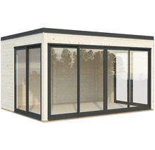 Gartenhaus mit Schiebetüren und Holzverkleidung