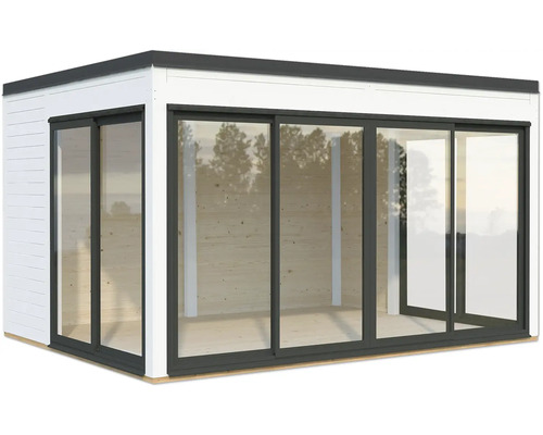 Gartenhaus mit Schiebetüren und Holzverkleidung