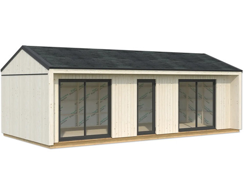 Holzgartenhaus mit Fenstern und Tür