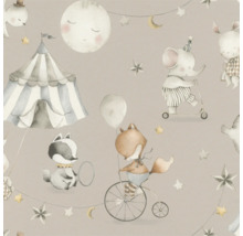 Illustration mit Zirkusmotiven und Tieren wie Elefant, Fuchs und Waschbär