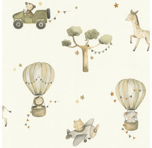 Tapete mit Tiermotiven, Heißluftballons und Fahrzeugen für Kinderzimmer
