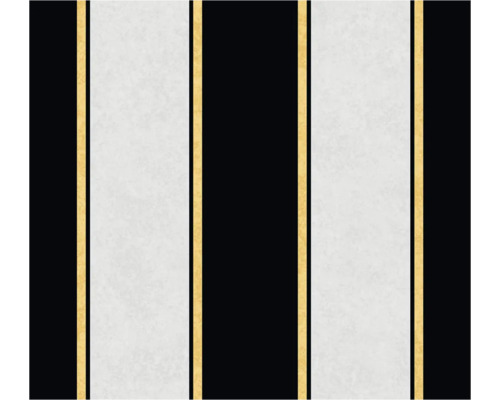 Tapete mit Streifenmuster in Schwarz, Weiß und Gold