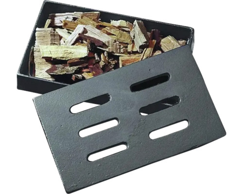 Räucherbox mit Räucherchips und Deckel mit Schlitzen