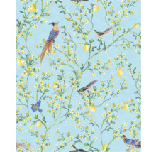 Tapete mit Vogel-, Zitronen- und Blumenmuster