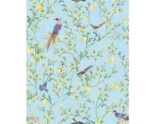 Tapete mit Vogel-, Zitronen- und Blumenmuster