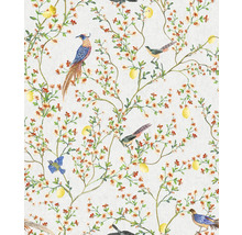 Tapete mit floralem Muster, Ästen, Zitronen und Vogelmotiven