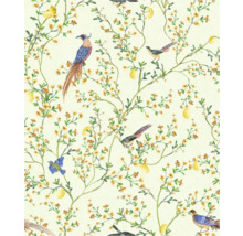 Tapete mit Vogel-, Blumen- und Zitronenmuster