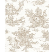 Tapete mit Toile-de-Jouy-Muster, das Szenen des Landlebens darstellt