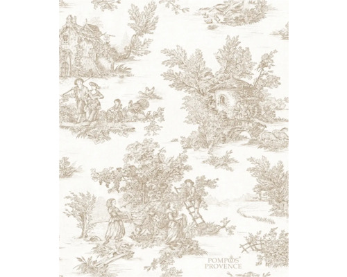 Tapete mit Toile-de-Jouy-Muster, das Szenen des Landlebens darstellt