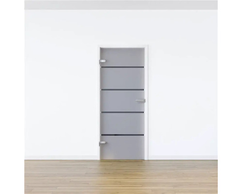 Zimmertür aus Glas mit vier horizontalen Zierstreifen