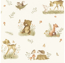 Tapete mit Waldtiermuster, inklusive Bären, Füchsen, Rehen und Eichhörnchen