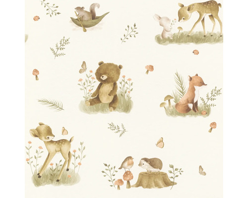 Tapete mit Waldtiermuster, inklusive Bären, Füchsen, Rehen und Eichhörnchen