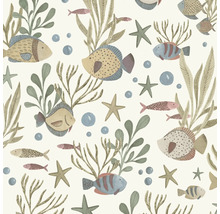 Tapete mit Fischen, Seesternen, Algen und Blasen