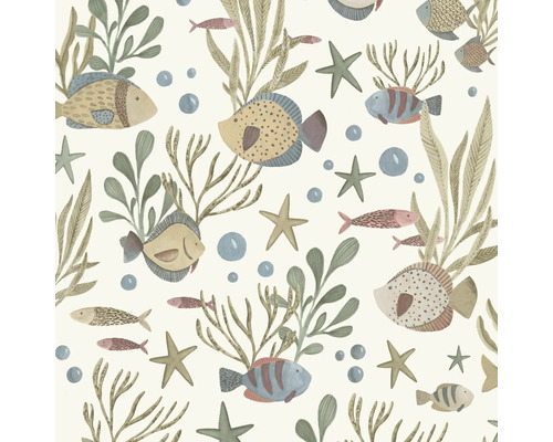 Tapete mit Fischen, Seesternen, Algen und Blasen