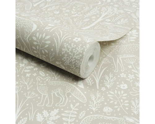 Tapetenrolle mit Tiermuster, inklusive Fuchs und Hirsch
