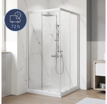 Komplette Duschkabine mit quadratischem Kopf und Handbrause im Badezimmer