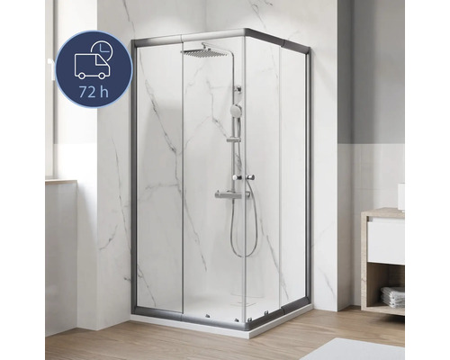 Eckeinstieg mit Gleittür/Schiebetür BREUER Ektos 80 - 90 cm Profil gunmetal Klarglas Reversibel Eckdusche mit Duscharmatur und Lieferzeitangabe 72 Stunden