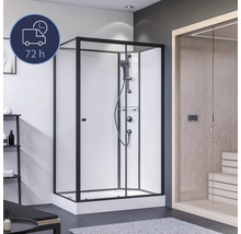 Eckdusche mit schwarzem Rahmen im Badezimmer