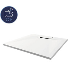 Flache Duschwanne mit Ablaufgarnitur und Liefersymbol 72 Stunden