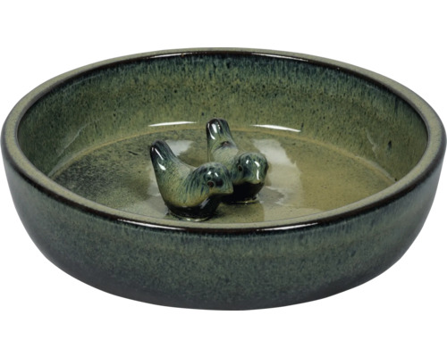 Vogeltränke Lafiora Ton Ø 32 cm H 8 cm dunkelgrün Vogeltränke aus Keramik mit Vogelmotiv