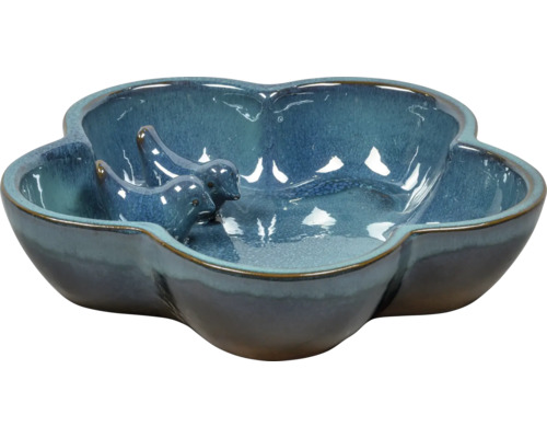 Keramik Vogeltränke in Blütenform mit Vogelpaar