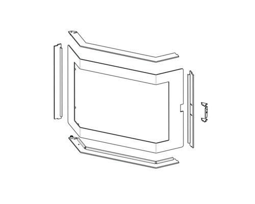Explosionszeichnung einer Duschkabine mit Duschabtrennung, Profilen und Beschlägen