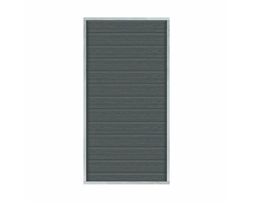 Holztür mit horizontaler Maserung und Metallrahmen