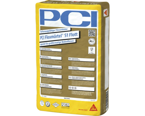 PCI Flexmörtel® S1 Flott verformungsfähiger Fliesenkleber für grossformatige Bodenfliesen 20 kg Sack PCI Flexmörtel S1 Flott flexibler Fliesenkleber speziell für großformatige Bodenfliesen