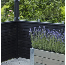Sichtschutzwand und Pflanzkasten mit Lavendel auf einer Terrasse