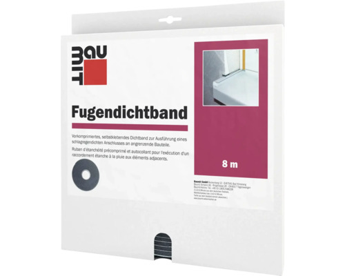 Fugendichtband, vorkomprimiert und selbstklebend, zur Abdichtung von Bauteilanschlüssen.