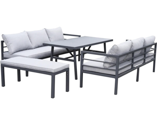 Gartenmöbelset mit Sofa, Sesseln, Bank und Tisch