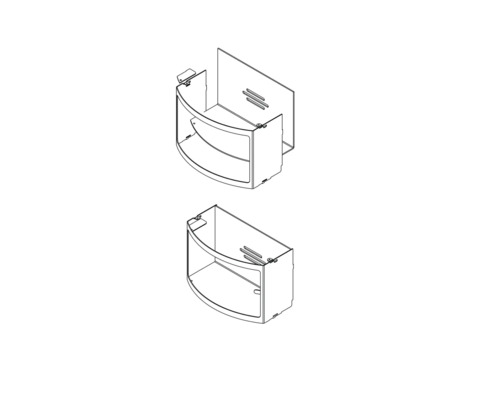 Halbrunder Badezimmerschrank mit zwei Ablageflächen