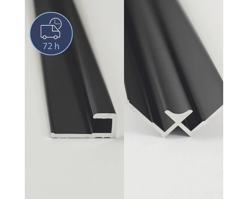 Zwei Ansichten eines schwarzen Aluminiumprofils