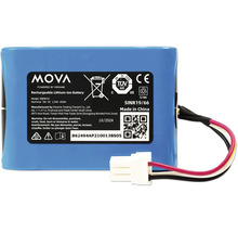 Blauer MOVA wiederaufladbarer Lithium-Ionen-Akku 18 Volt 2,5 Amperestunden mit Anschlusskabel und Stecker.
