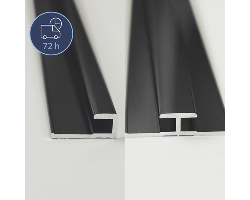 Zwei schwarze Aluminiumprofile in unterschiedlichen Formen
