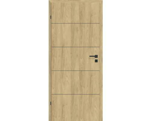 Holztür mit horizontalen Linien und Türgriff