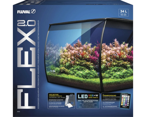 Fluval Flex 2.0 Süßwasseraquarium mit integrierter Filterung, LED-Beleuchtung und Fernbedienung