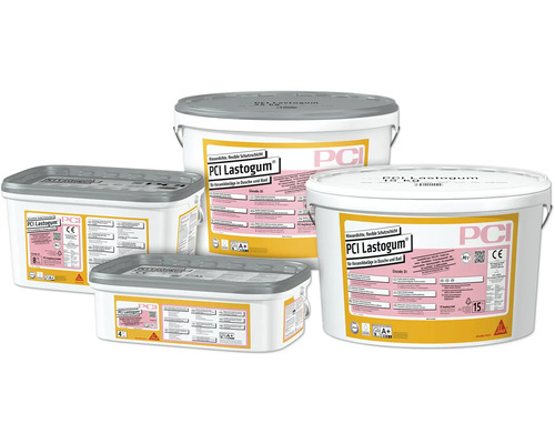 Verschiedene Gebindegrößen PCI Lastogum Dichtmasse für keramische Beläge im Dusch- und Badbereich
