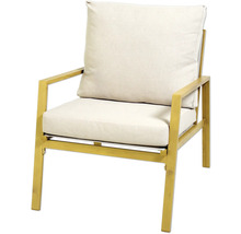 Gartenstuhl mit hellen Polstern und Metallgestell