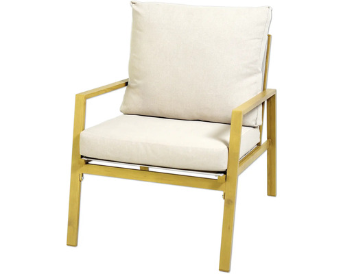 Gartenstuhl mit hellen Polstern und Metallgestell