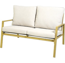 Zweisitzer Gartenbank mit Polsterauflagen aus Holz