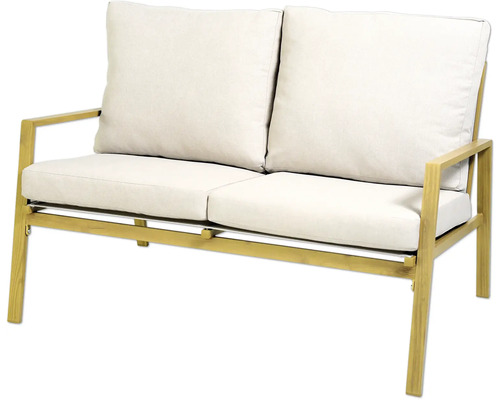 Zweisitzer Gartenbank mit Polsterauflagen aus Holz