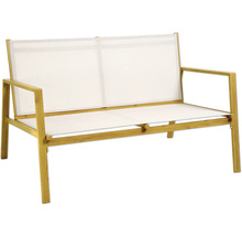 Gartensitzbank aus Holz und Stoff für zwei Personen