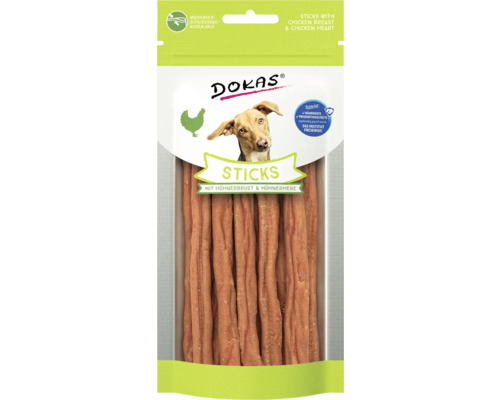DOKAS Hundesnacks Sticks mit Hühnerbrust und Hühnerherz, wiederverschließbare Verpackung