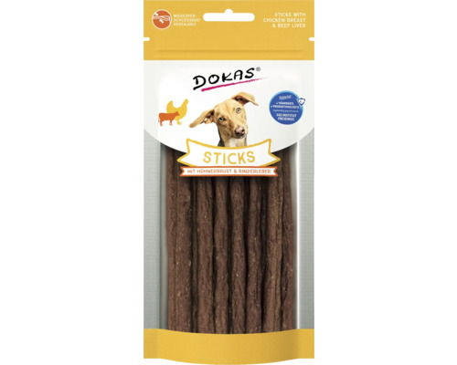 Dokas Hundesnacks Sticks mit Hühnerbrust und Rinderleber in wiederverschließbarer Verpackung