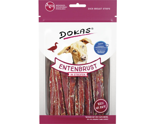 Hundesnack DOKAS Entenbrust in Streifen 70 g DOKAS Hunde-Snack Entenbrust Streifen in wiederverschließbarer Verpackung