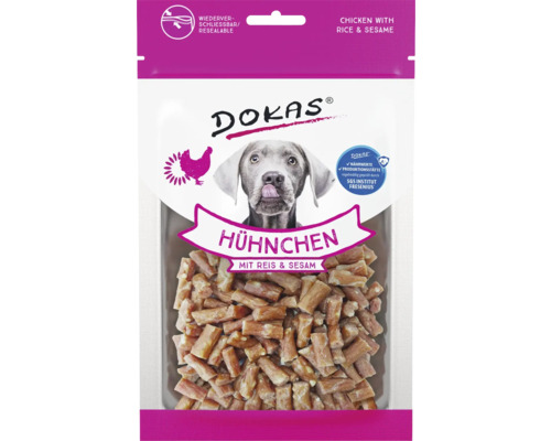 Hundesnack DOKAS Hühnchen mit Reis &Sesam 70 g DOKAS Hühnchen mit Reis und Sesam für Hunde, wiederverschließbare Verpackung