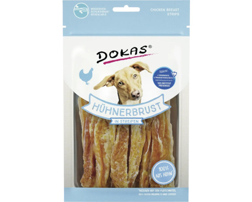 Hundesnack DOKAS Hühnerbrust in Streifen70 g Dokas Hühnerbrust Streifen für Hunde in wiederverschließbarer Verpackung