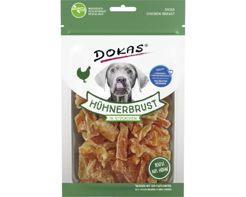 Hundesnack DOKAS Hühnerbrust in Stückche70 g DOKAS Hühnerbrust in Stücken, wiederverschließbare Verpackung