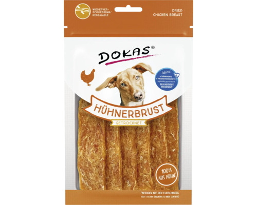 Hundesnack DOKAS Hühnerbrust getrocknet 70 g DOKAS getrocknete Hühnerbrust für Hunde, wiederverschließbare Verpackung